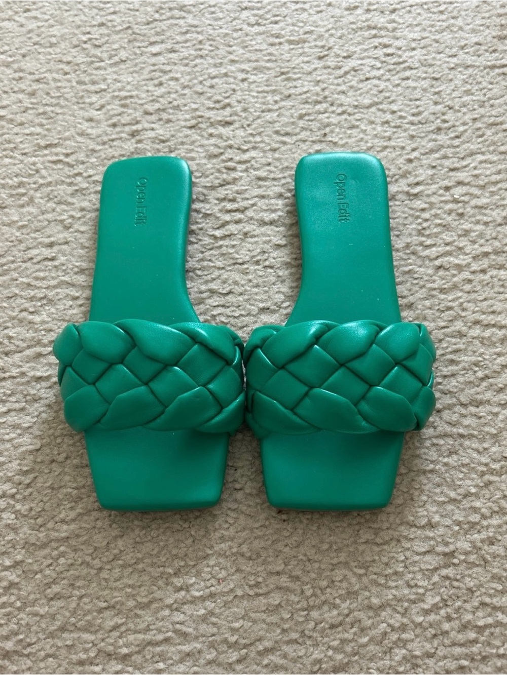 Open Edit Braided Slide Sandals - Green